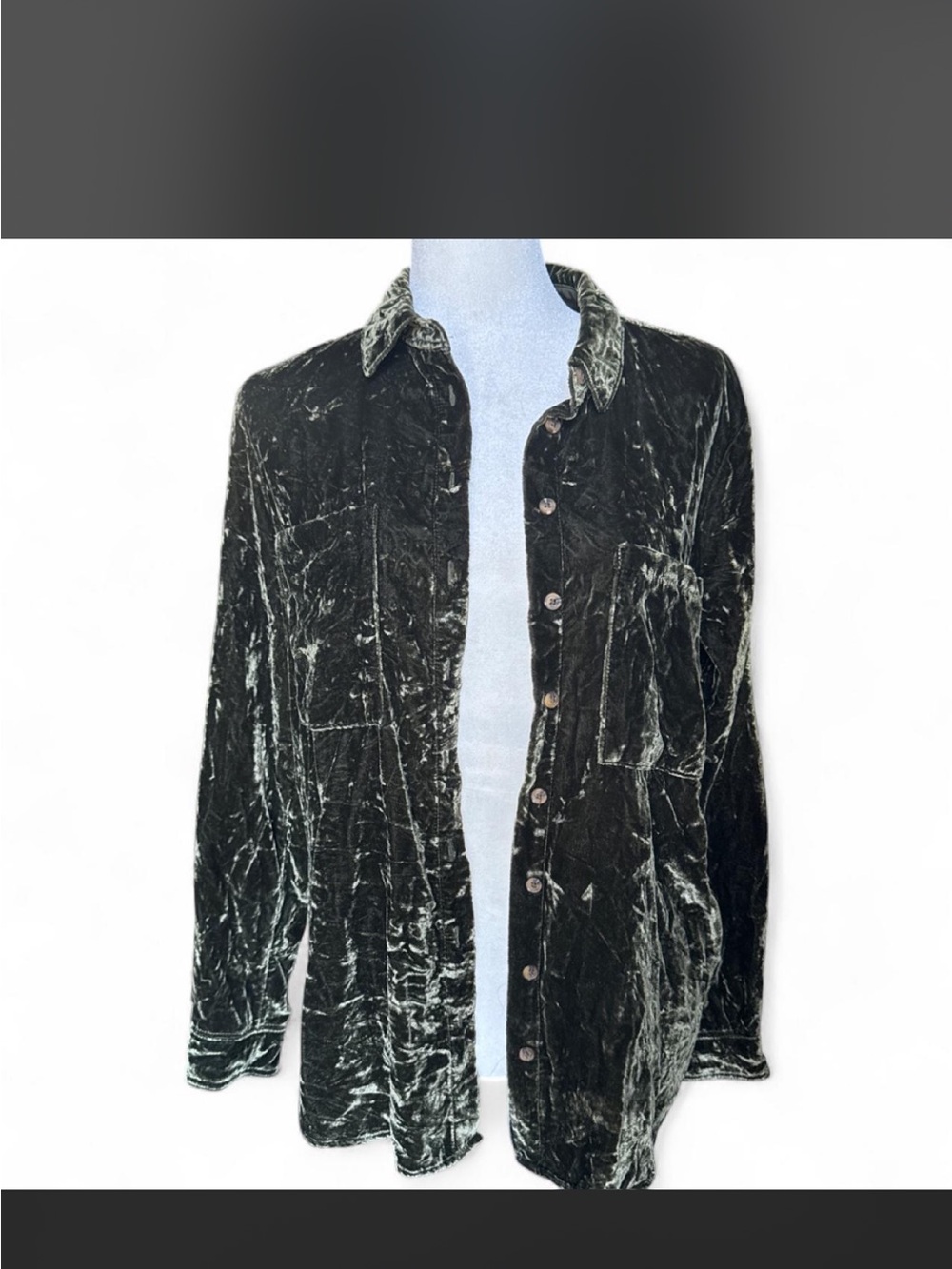Pilcro Crushed Velvet Button-Up Shirt-Jacket in Dark Olive Green